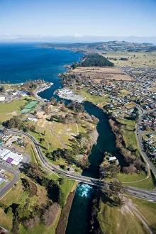 Waikato River and Lake Taupo, Taupo, North Island, New Zealand - aerial