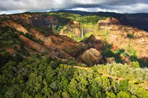 Distant Prints: Waipoo Falls and the Waimea Canyon highway, Waimea Canyon State Park, Kauai, Hawaii, USA