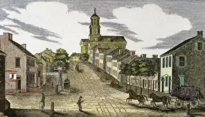 Contemporary Age Prints: Washington, 1843. Downtown. Shoe shop and grocery to the left. United States. Engraving