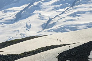 Cascades Prints: Washington, Cascade Mountains. Hikers in distance on Ptarmigan Ridge, Mount Baker