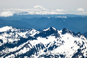 Snowy Prints: Washington, Mount Rainier. View of Mount Adams from Paradise to Camp Muir trail