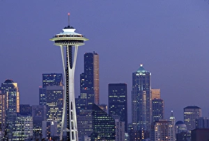 Space Needle Prints: Washington, Seattle Skyline at night