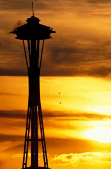 Washington, Seattle Space Needle at sunset