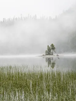 Images Dated 13th December 2018: Washington State, Alpine Lakes Wilderness. Snow Lake, Island and fog