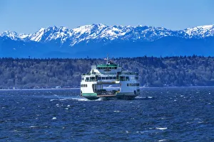 William Perry Prints: Washington State Ferry Olympic Mountains, Edmonds, Washington State