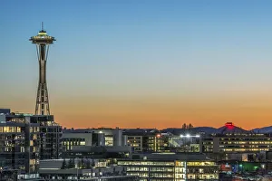 Space Needle Prints: Washington State, Seattle. Skyline at Sunset