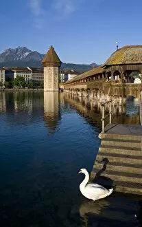 Images Dated 26th May 2005: Wasserturm, Kapellbrucke, River Reuss, Pilatus mountain, Luzern or Lucerne, Switzerland