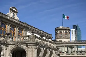 Watch Tower Prints: The watchtower known as Caballero Alto of the Chapultepec Castle with the Torre Mayor