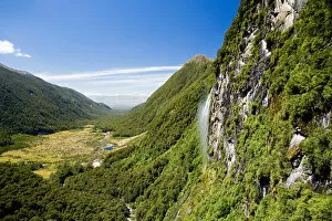 Waterfall near Iris Burn Hut, Iris Burn, Kepler Track, Fiordland National Park, South Island