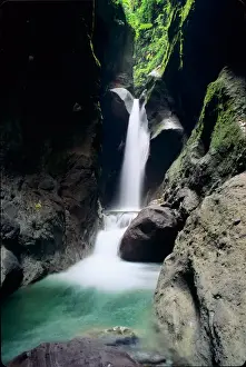 James Kay Prints: A waterfall plunges through the Gorges de la Falais on the Island of Martinique in