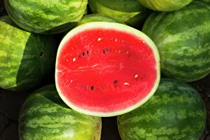Watermelon Prints: Watermelon for sale at a farmers market, Charleston, South Carolina. USA