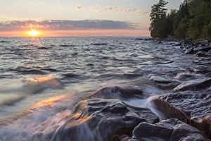 Wisconsin Prints: Waves crash at sunset on Devils Island in the Apostle Islands National Lakeshore