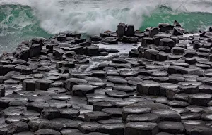 Basalt Prints: Waves crashing into basalt at the Giants Causeway in County Antrim, Northern