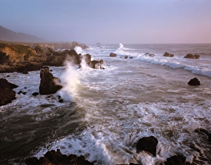 Rocky Coast Prints: Waves crashing on the rugged Big Sur coast of California