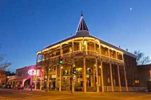 Traffic Prints: The Weatherford Hotel at dusk in historic downtown Flagstaff, Arizona, USA