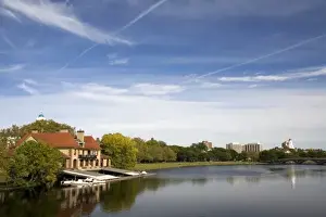 College Prints: Weld Boathouse is a Harvard-owned building on the bank of the Charles River in Cambridge