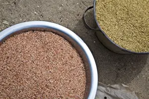S Eed Prints: West Africa, Benin. Close-up shot of grains for sale at open-air market