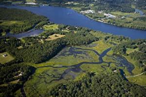 Winding Prints: Wetlands near the Connecticut River in Lyme, Connecticut. Aerial