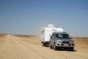 Four Wheel Drive and Caravan, Oodnadatta Track, Outback, South Australia, Australia
