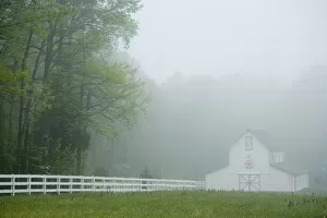 Images Dated 23rd April 2006: White farmhouse and fence in mist, Powhatan, Virginia, United States