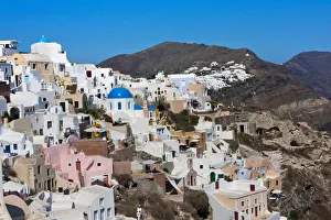 South Aegean Prints: White houses on the coast of Aegean Sea. Oia, Santorini Island, Greece
