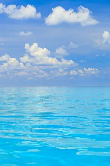 Copy Space Prints: White Sand Ridge, Bahamas Bank, Bahamas, Caribbean. Turquoise water and blue sky
