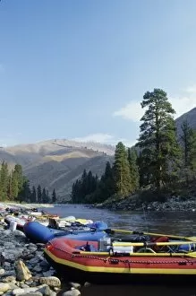 Whitewater rafts at Otter Bar campsite, Middle Fork of the Salmon River, Idaho, United