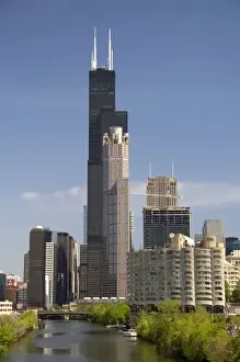 Sky Scraper Prints: Willis Tower formerly known as the Sears Tower located along the Chicago River in Chicago