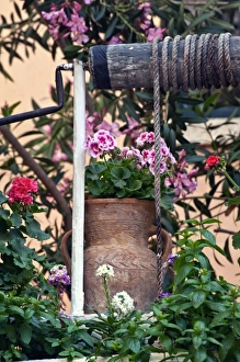 Images Dated 17th May 2010: Winch and flowers, Chania, Crete, Greece