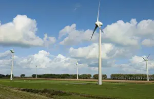 Images Dated 2027: Wind energy wind mills large in farmland outside of Amsterdam Holland Netherlands