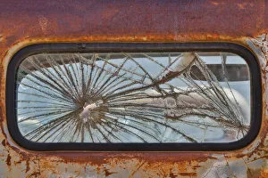 Glass Prints: Back window with bullet holes old truck detail in Sprague, Washington State