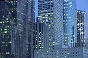 Houston Prints: Window lighting at dusk, downtown highrise office buildings, Houston, Texas