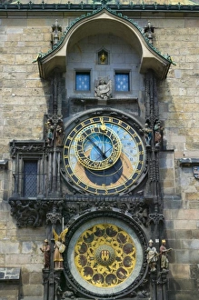 Window opens on Astronomical clock, Prague, Czech Republic