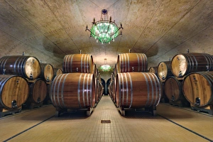 Wine Barrel room, Castle Banfi, Tuscany, Italy (Editorial Use Only)