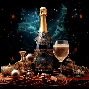 Ai Generated Prints: Wine bottle and glass. (AI Generated)