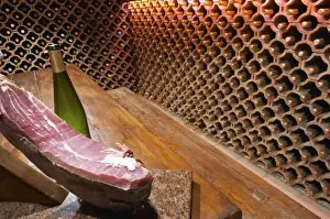 Storage Prints: The wine cellar and tasting room, walls are lined with bottles stacked in terracotta