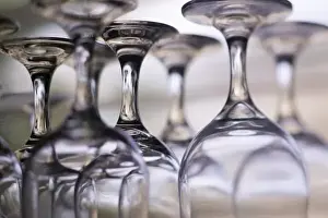 Turneffe Caye Prints: wine glasses at resort bar, Turneffe Caye, Belize (RF)