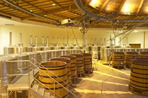 The winery with wooden and stainless steel fermentation vats. It is built in a circular design