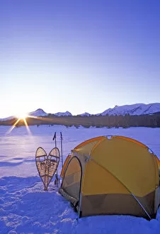 Winter camping with snowshoes in East Glacier Montana