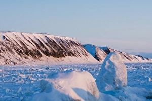 winter landscape on Herschel island, on the frozen Arctic ocean, off the Mackenzie river delta
