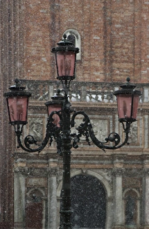 Snowing Prints: Winter snows and Venetian Lamp post, Venice Italy