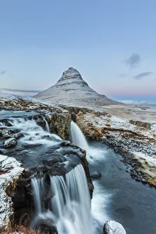 Images Dated 26th January 2017: Wintry waterfall below Kirkjufell aka Church Mountain on the Snaefellsnes Peninsula
