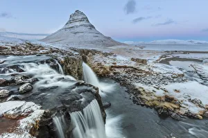 Falls Prints: Wintry waterfall below Kirkjufell aka Church Mountain on the Snaefellsnes Peninsula