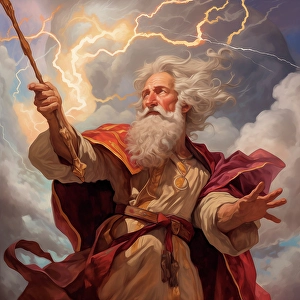 Beard Prints: Wizard with wand and lightning graphic. (AI Generated)