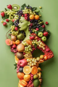 One Person Prints: Woman with a body of fruit and vegetables. (AI Generated)