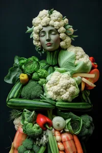 One Person Prints: Woman with a body of vegetables. (AI Generated)