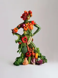 One Person Prints: Woman with a body of vegetables. (AI Generated)