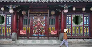 Quang Nam Prints: Woman with conical hat outside Chinese temple in Hoi An Ancient Town, UNESCO World
