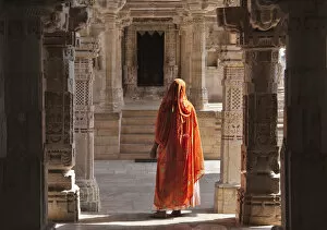 Images Dated 7th November 2006: Woman in Jain Temple in Chittorgarh Fort, Rajasthan, India