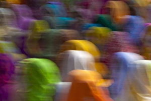 Sari Prints: Women in colorful saris gather together, Jhalawar, Rajasthan, India